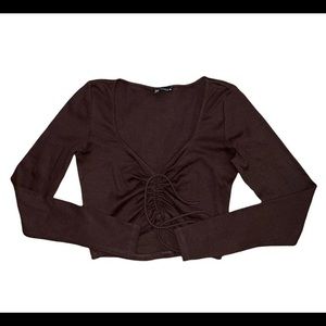 Zara long sleeve ribbed brown top
